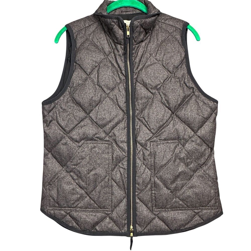 J Crew Puffer Vest Women's Medium Gray Quilted Down‎ Fill Insulated Full Zipper